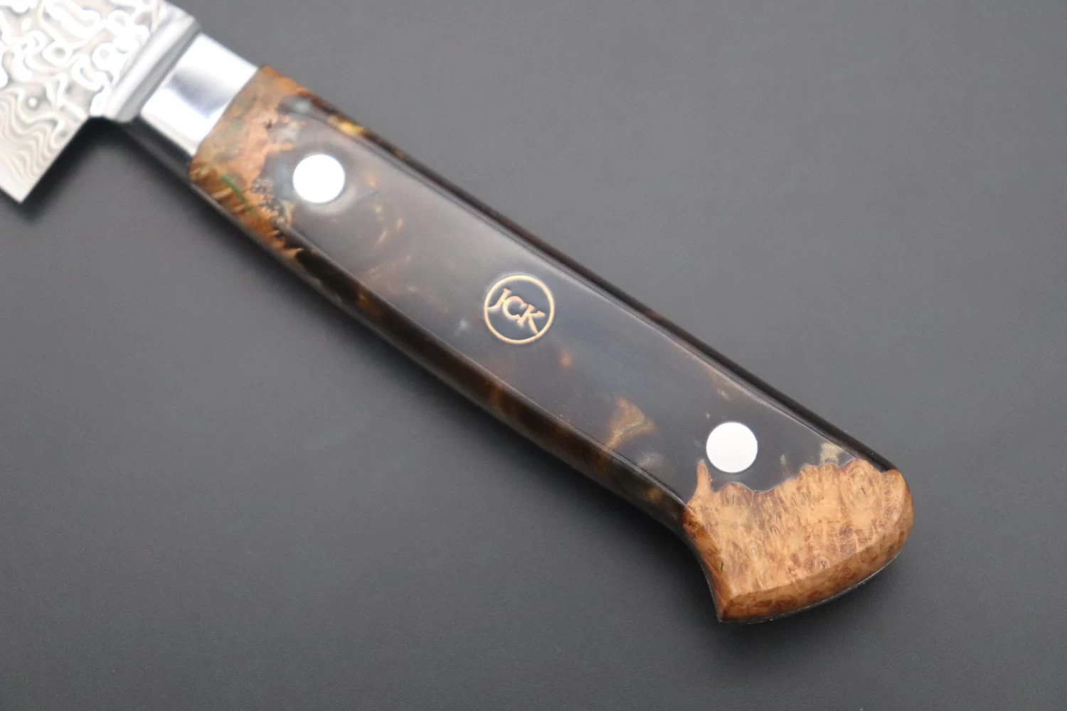 JCK Original Kagayaki NOVEL- Limited Edition Custom R-2 Damascus Series KNLTD-72 Petty 150mm (5.9 Inch, Hammer Forged Blade) 7 JCK Original Kagayaki NOVEL- Limited Edition Custom R-2 Damascus Series KNLTD-72 Petty 150mm (5.9 Inch, Hammer Forged Blade) - Image 7