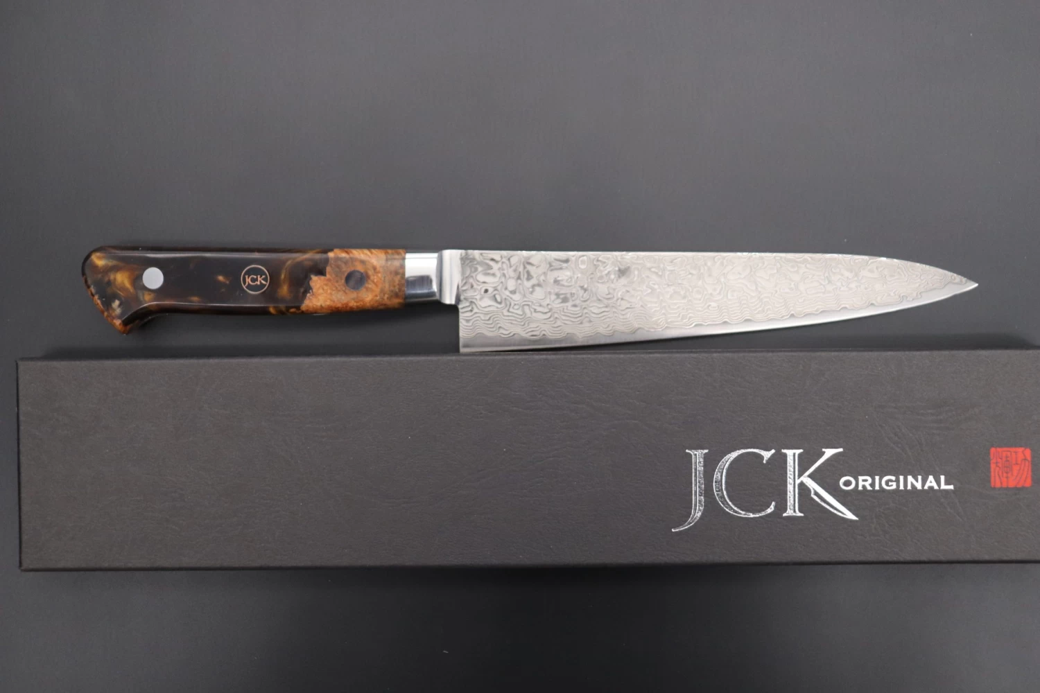 JCK Original Kagayaki NOVEL- Limited Edition Custom R-2 Damascus Series KNLTD-72 Petty 150mm (5.9 Inch, Hammer Forged Blade) 8 JCK Original Kagayaki NOVEL- Limited Edition Custom R-2 Damascus Series KNLTD-72 Petty 150mm (5.9 Inch, Hammer Forged Blade) - Image 8