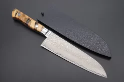 JCK Original Kagayaki NOVEL- Limited Edition Custom R-2 Damascus Series KNLTD-125 Santoku 175mm (6.8 Inch, Forged Blade)