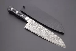 JCK Original Kagayaki R-2 Black Custom Damascus KGRB-2 Santoku 175mm (6.8 Inch, Hammer Forged Blade)