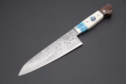 Mr. Itou “Luna Series” R-2 Custom Damascus Gyuto 185mm (7.2 Inch) "Custom Combination Handle (Turquoise, White Color Camel Bone, Ironwood.)" (IT-130)
