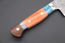 Mr. Itou R-2 Custom Damascus Gyuto 165mm (6.4 Inch) "Custom Combination Handle(Turquoise Gem-Composite Stone/Orange Color Camel Bone/Abalone/Ironwood)" (IT-151) -Knife Sale Shop mr itou gyuto mr itou r 2 custom damascus gyuto 165mm 6 4 inch custom combination handle turquoise gem composite stone orange color camel bone abalone ironwood it 151 39852735463707 scaled
