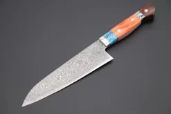 Mr. Itou R-2 Custom Damascus Gyuto 165mm (6.4 Inch) "Custom Combination Handle(Turquoise Gem-Composite Stone/Orange Color Camel Bone/Abalone/Ironwood)" (IT-151)