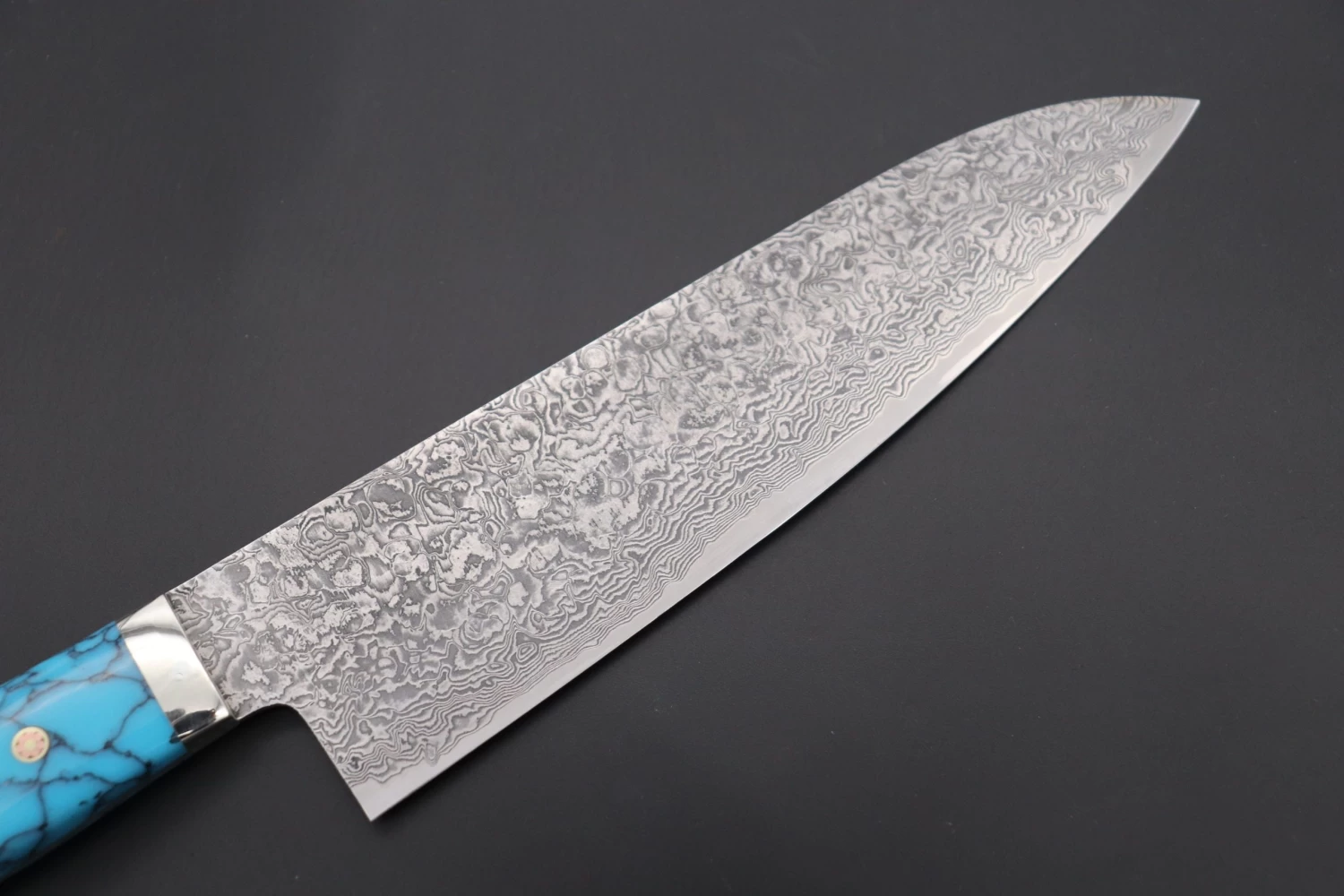 Mr. Itou R-2 Custom Damascus Gyuto 180mm (7 Inch,Turquoise GemStone Handle,IT-204) 6 Mr. Itou R-2 Custom Damascus Gyuto 180mm (7 Inch,Turquoise GemStone Handle,IT-204) - Image 6