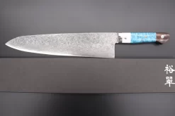 Mr. Itou R-2 Custom Damascus Gyuto 265mm (10.4 Inch) "Custom Combination Handle (Corian/Turuqoise/Ironwood)" (IT-1) -Knife Sale Shop mr itou gyuto mr itou r 2 custom damascus gyuto 265mm 10 4 inch custom combination handle corian turuqoise ironwood it 1 42915990044955 scaled