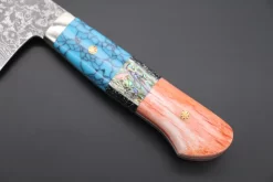 Mr. Itou R-2 Custom Damascus Gyuto 265mm (10.4 Inch) "Custom Combination Handle (Turuqoise Gem-Composite Stone/Abalone/Orange Color Camel Bone)" (IT-106) -Knife Sale Shop mr itou gyuto mr itou r 2 custom damascus gyuto 265mm 10 4 inch custom combination handle turuqoise gem composite stone abalone orange color camel bone it 106 42915937059099 scaled