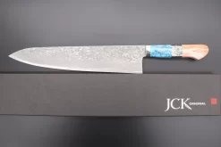 Mr. Itou R-2 Custom Damascus Gyuto 265mm (10.4 Inch) "Custom Combination Handle (Turuqoise Gem-Composite Stone/Abalone/Orange Color Camel Bone)" (IT-106) -Knife Sale Shop mr itou gyuto mr itou r 2 custom damascus gyuto 265mm 10 4 inch custom combination handle turuqoise gem composite stone abalone orange color camel bone it 106 42915937124635 scaled