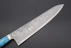 Mr. Itou R-2 Custom Damascus Gyuto 265mm (10.4 Inch) "Custom Combination Handle (Turuqoise Gem-Composite Stone/Abalone/Orange Color Camel Bone)" (IT-106) -Knife Sale Shop mr itou gyuto mr itou r 2 custom damascus gyuto 265mm 10 4 inch custom combination handle turuqoise gem composite stone abalone orange color camel bone it 106 42915937190171 scaled