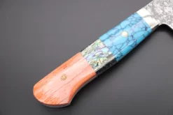Mr. Itou R-2 Custom Damascus Gyuto 265mm (10.4 Inch) "Custom Combination Handle (Turuqoise Gem-Composite Stone/Abalone/Orange Color Camel Bone)" (IT-106) -Knife Sale Shop mr itou gyuto mr itou r 2 custom damascus gyuto 265mm 10 4 inch custom combination handle turuqoise gem composite stone abalone orange color camel bone it 106 42915937648923 scaled