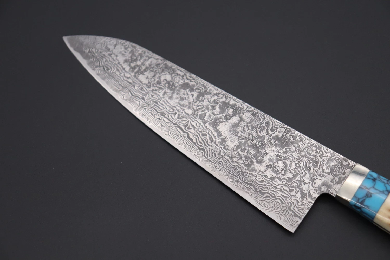 Mr. Itou "Treasure Hunter Series" R-2 Custom Damascus Gyuto 190mm (7.4 Inch) "Custom Combination Handle (Turquoise Gem-Composite Stone, Sambar Stag, Ironwood )" (IT-114) 2 Mr. Itou "Treasure Hunter Series" R-2 Custom Damascus Gyuto 190mm (7.4 Inch) "Custom Combination Handle (Turquoise Gem-Composite Stone, Sambar Stag, Ironwood )" (IT-114) - Image 2