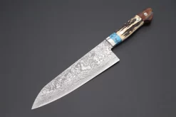 Mr. Itou "Treasure Hunter Series" R-2 Custom Damascus Gyuto 190mm (7.4 Inch) "Custom Combination Handle (Turquoise Gem-Composite Stone, Sambar Stag, Ironwood )" (IT-114)