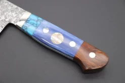 Mr. Itou “Luna Series” R-2 Custom Damascus Santoku 170mm (6.6 Inch, "Custom Combination Handle(Turquoise Gem-Composite Stone/Blue Color Camel Bone/Ironwood)" (IT-162) -Knife Sale Shop mr itou santoku mr itou luna series r 2 custom damascus santoku 170mm 6 6 inch custom combination handle turquoise gem composite stone blue color camel bone ironwood it 162 3984674668 scaled