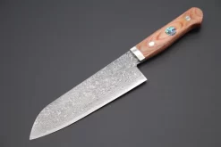 Mr. Itou “Luna Series” R-2 Custom Damascus Santoku 170mm (6.6 Inch, Brown Wood-Micarta Handle (IT-188A)