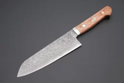 Mr. Itou “Luna Series” R-2 Custom Damascus Santoku 170mm (6.6 Inch, Brown Wood-Micarta Handle (IT-188B)