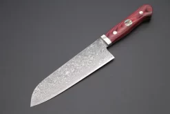Mr. Itou “Luna Series” R-2 Custom Damascus Santoku 170mm (6.6 Inch, Red Wood-Micarta Handle (IT-189A)