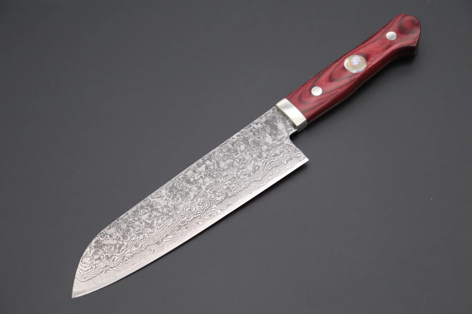 Mr. Itou “Luna Series” R-2 Custom Damascus Santoku 170mm (6.6 Inch, Red Wood-Micarta Handle (IT-189B) 1 Mr. Itou “Luna Series” R-2 Custom Damascus Santoku 170mm (6.6 Inch, Red Wood-Micarta Handle (IT-189B)