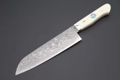 Mr. Itou “Luna Series” R-2 Custom Damascus Santoku 185mm (7.2 Inch) White Color Camel Bone Handle (IT-155)