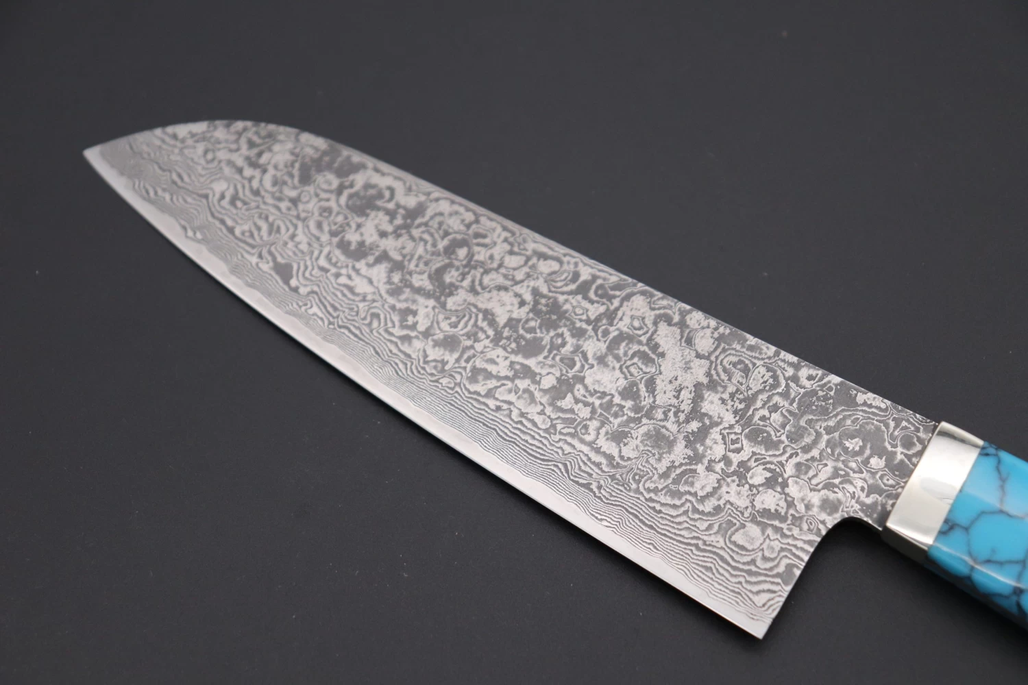 Mr. Itou R-2 Custom Damascus Santoku 175mm (6.8 Inch, "Custom Combination Handle(Turquoise Gem-Composite Stone/Abalone/Ironwood)" (IT-160) 2 Mr. Itou R-2 Custom Damascus Santoku 175mm (6.8 Inch, "Custom Combination Handle(Turquoise Gem-Composite Stone/Abalone/Ironwood)" (IT-160) - Image 2