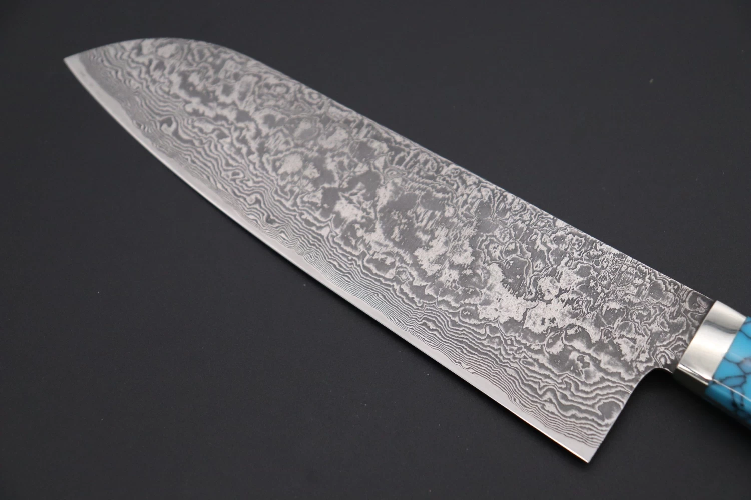 Mr. Itou R-2 Custom Damascus Santoku 175mm (6.8 Inch, "Custom Combination Handle(Turquoise Gem-Composite Stone/White Abalone/Ironwood)" (IT-159) 2 Mr. Itou R-2 Custom Damascus Santoku 175mm (6.8 Inch, "Custom Combination Handle(Turquoise Gem-Composite Stone/White Abalone/Ironwood)" (IT-159) - Image 2