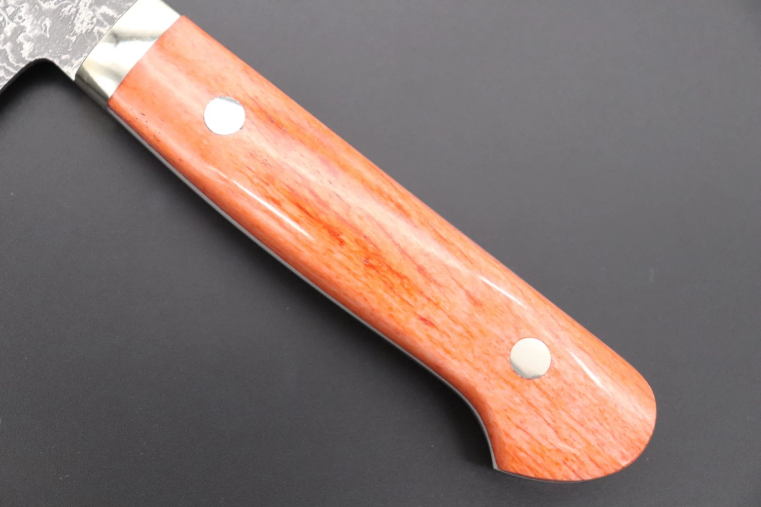 Mr. Itou R-2 Custom Damascus Santoku 180mm (7inch) "Sunny Orange Color Camel Bone Handle" (IT-902) 3 Mr. Itou R-2 Custom Damascus Santoku 180mm (7inch) "Sunny Orange Color Camel Bone Handle" (IT-902) - Image 3
