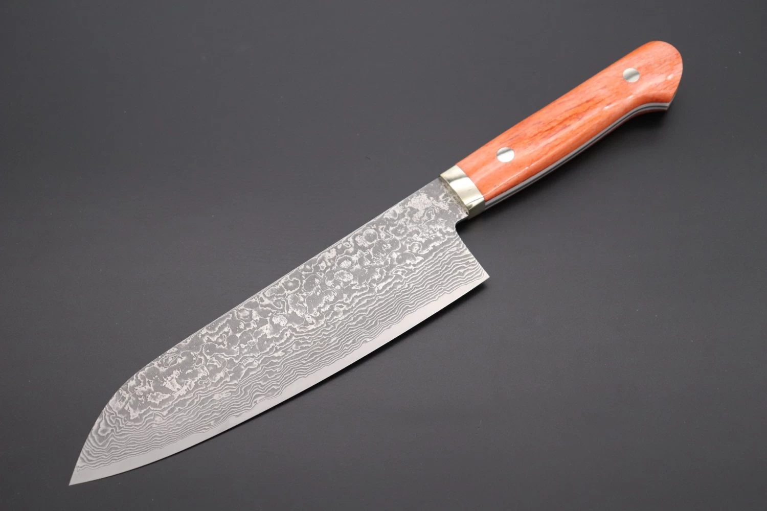 Mr. Itou R-2 Custom Damascus Santoku 180mm (7inch) "Sunny Orange Color Camel Bone Handle" (IT-902) 1 Mr. Itou R-2 Custom Damascus Santoku 180mm (7inch) "Sunny Orange Color Camel Bone Handle" (IT-902)