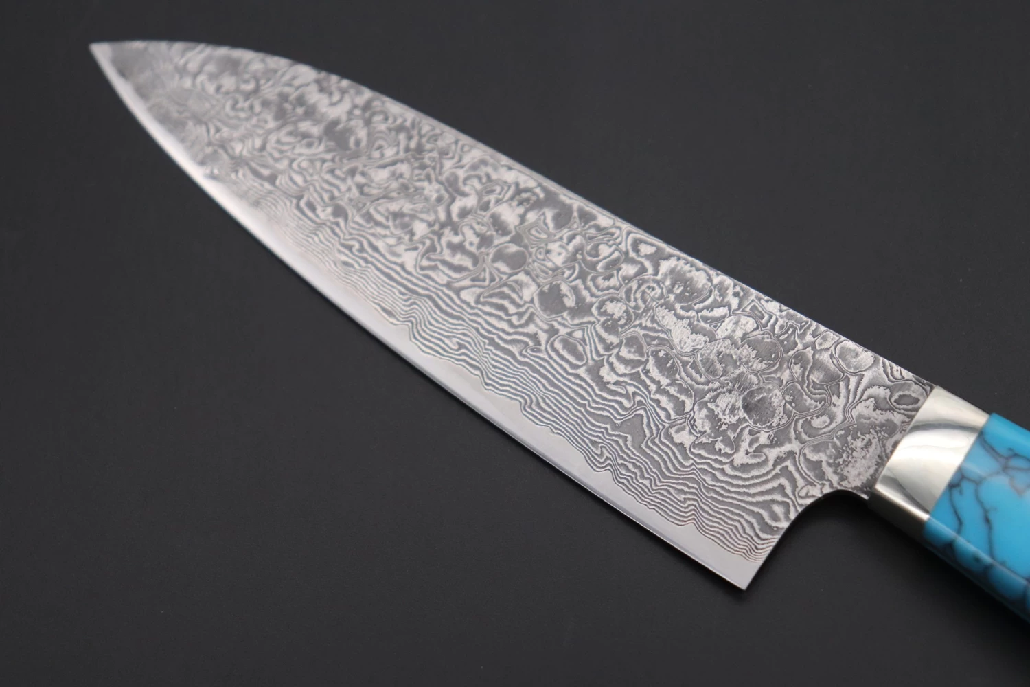 Mr. Itou R-2 Custom Damascus Small Santoku 130mm (5.1 Inch ,Turquoise Gem-Composite Stone Handle, IT-195) 2 Mr. Itou R-2 Custom Damascus Small Santoku 130mm (5.1 Inch ,Turquoise Gem-Composite Stone Handle, IT-195) - Image 2