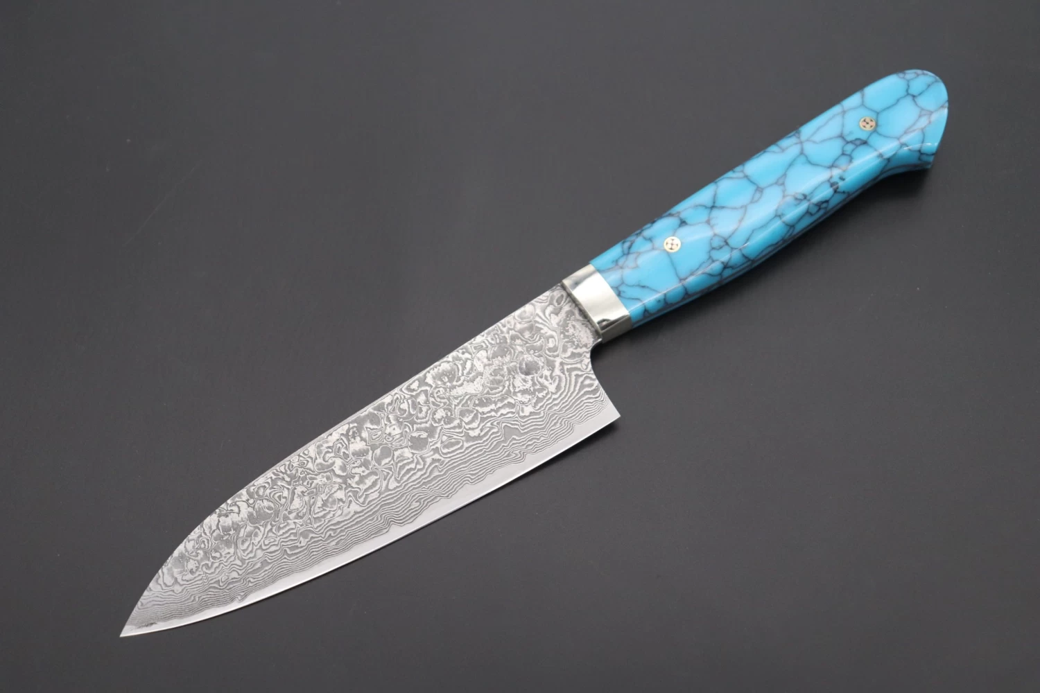 Mr. Itou R-2 Custom Damascus Small Santoku 130mm (5.1 Inch ,Turquoise Gem-Composite Stone Handle, IT-195) 1 Mr. Itou R-2 Custom Damascus Small Santoku 130mm (5.1 Inch ,Turquoise Gem-Composite Stone Handle, IT-195)