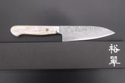 Mr. Itou R-2 Custom Damascus Small Santoku 130mm (5.1 Inch , White Abalone Handle, IT-194) -Knife Sale Shop mr itou santoku mr itou r 2 custom damascus small santoku 130mm 5 1 inch white abalone handle it 194 43519087083803 scaled