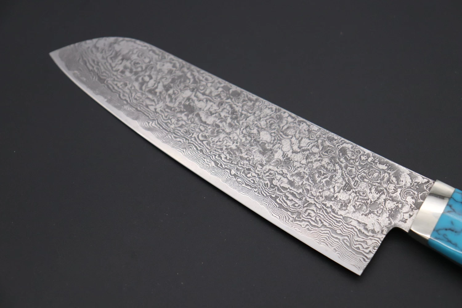 Mr. Itou "Treasure Hunter Series" R-2 Custom Damascus Santoku 175mm (6.8 Inch) "Custom Combination Handle (Turquoise Gem Stone/Sambar Stag/Ironwood)" (IT-158) 2 Mr. Itou "Treasure Hunter Series" R-2 Custom Damascus Santoku 175mm (6.8 Inch) "Custom Combination Handle (Turquoise Gem Stone/Sambar Stag/Ironwood)" (IT-158) - Image 2