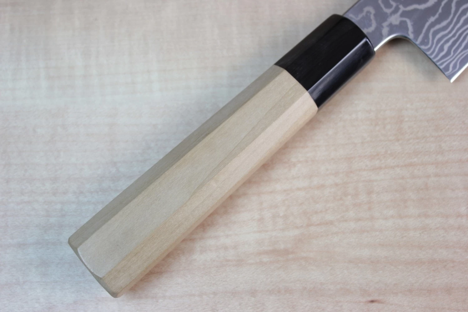 Sukenari Gingami No.3 Nickel Damascus Kiritsuke (210mm To 270mm, 3 Sizes, Octagon Shaped Magnolia Wood Handle) 4 Sukenari Gingami No.3 Nickel Damascus Kiritsuke (210mm To 270mm, 3 Sizes, Octagon Shaped Magnolia Wood Handle) - Image 4