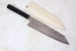 Sukenari Gingami No.3 Nickel Damascus Kiritsuke (210mm To 270mm, 3 Sizes, Octagonal Ebony Wood Handle With Water Buffalo Horn Ferrule)