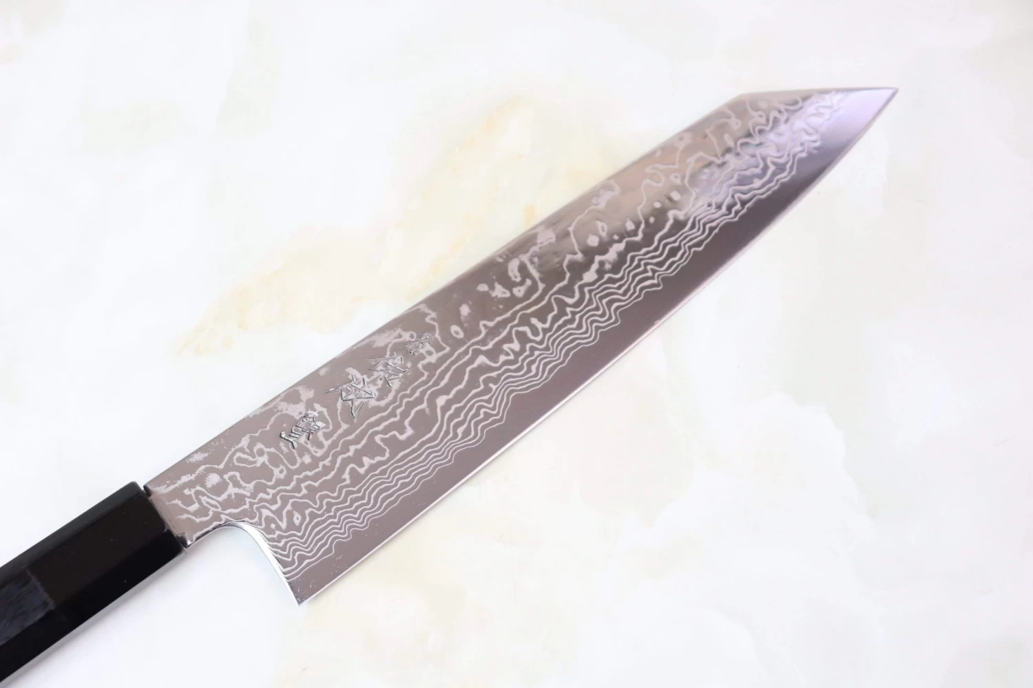 Sukenari Gingami No.3 Nickel Damascus Kiritsuke (210mm To 270mm, 3 Sizes, Octagonal Ebony Wood Handle With Water Buffalo Horn Ferrule) 2 Sukenari Gingami No.3 Nickel Damascus Kiritsuke (210mm To 270mm, 3 Sizes, Octagonal Ebony Wood Handle With Water Buffalo Horn Ferrule) - Image 2