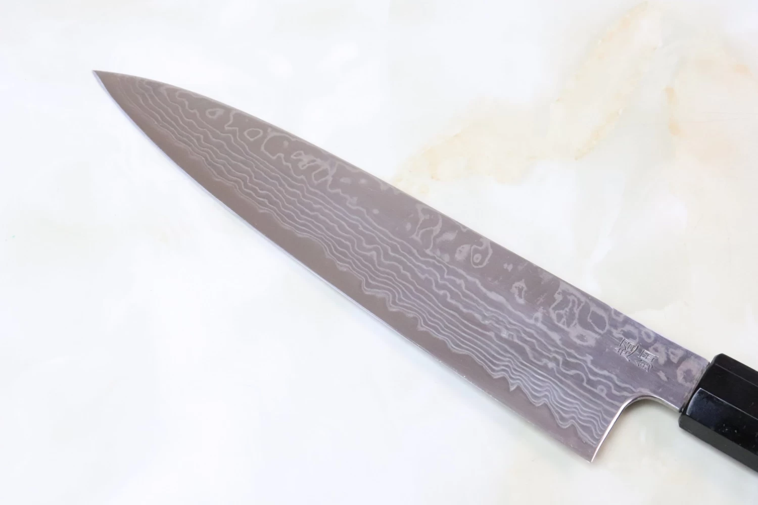 Sukenari ZDP-189 Nickel Damascus Wa Gyuto (210mm To 270mm, 3 Sizes, Octagonal Bocote Wood Handle) 5 Sukenari ZDP-189 Nickel Damascus Wa Gyuto (210mm To 270mm, 3 Sizes, Octagonal Bocote Wood Handle) - Image 5