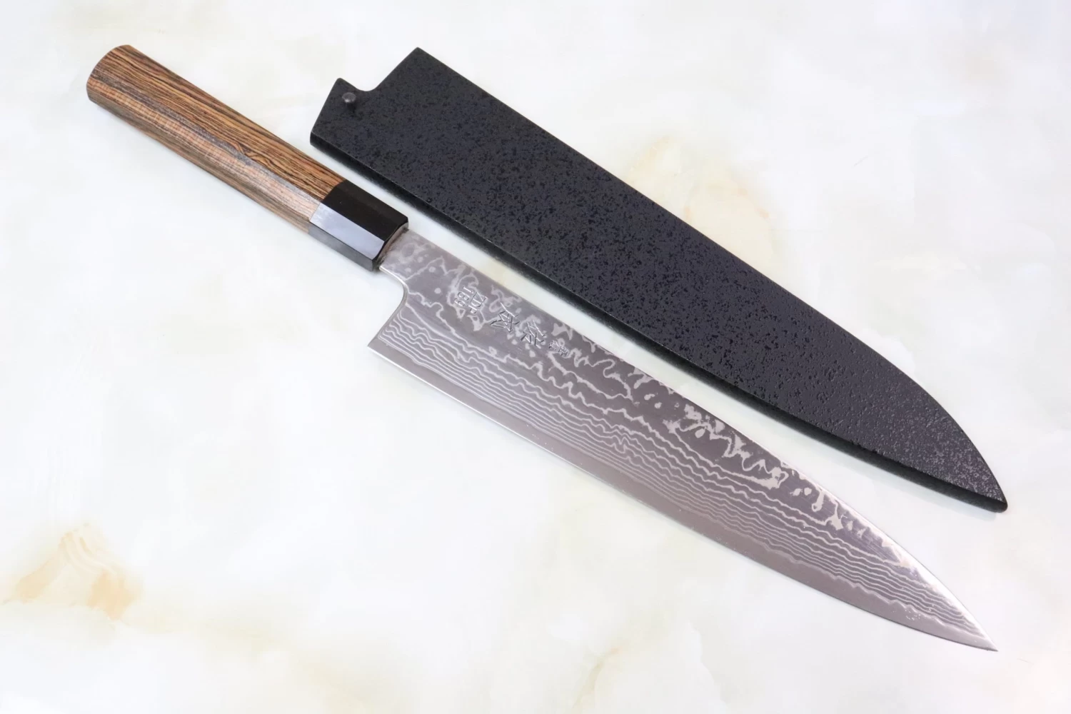 Sukenari ZDP-189 Nickel Damascus Wa Gyuto (210mm To 270mm, 3 Sizes, Octagonal Bocote Wood Handle) 8 Sukenari ZDP-189 Nickel Damascus Wa Gyuto (210mm To 270mm, 3 Sizes, Octagonal Bocote Wood Handle) - Image 8