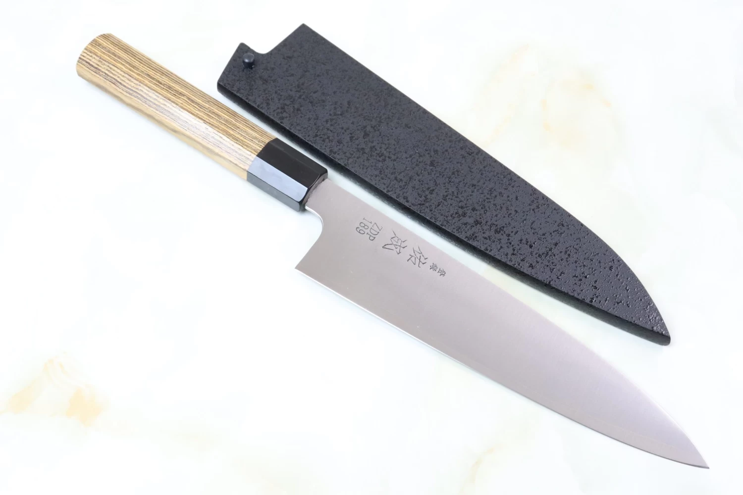 Sukenari ZDP-189 Wa Series Wa Gyuto (210mm To 270mm, 3 Sizes, Octagonal Bocote Wood Handle With Water Buffalo Horn Ferrule) 6 Sukenari ZDP-189 Wa Series Wa Gyuto (210mm To 270mm, 3 Sizes, Octagonal Bocote Wood Handle With Water Buffalo Horn Ferrule) - Image 6