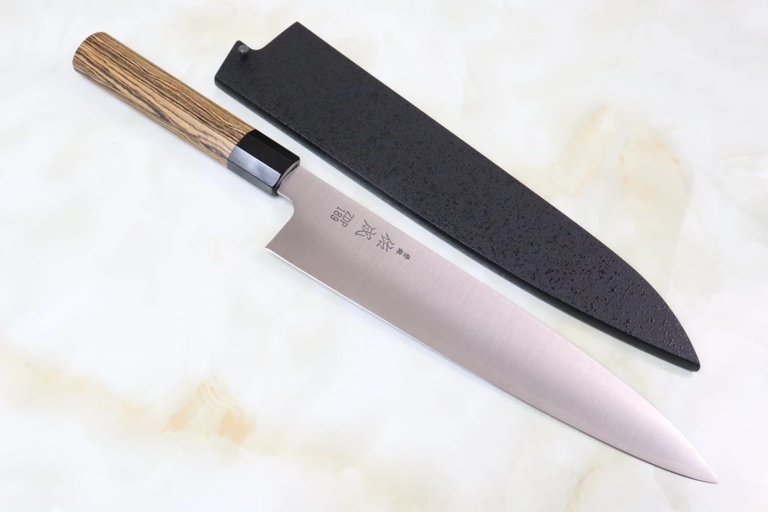 Sukenari ZDP-189 Wa Series Wa Gyuto (210mm To 270mm, 3 Sizes, Octagonal Bocote Wood Handle With Water Buffalo Horn Ferrule) 7 Sukenari ZDP-189 Wa Series Wa Gyuto (210mm To 270mm, 3 Sizes, Octagonal Bocote Wood Handle With Water Buffalo Horn Ferrule) - Image 7