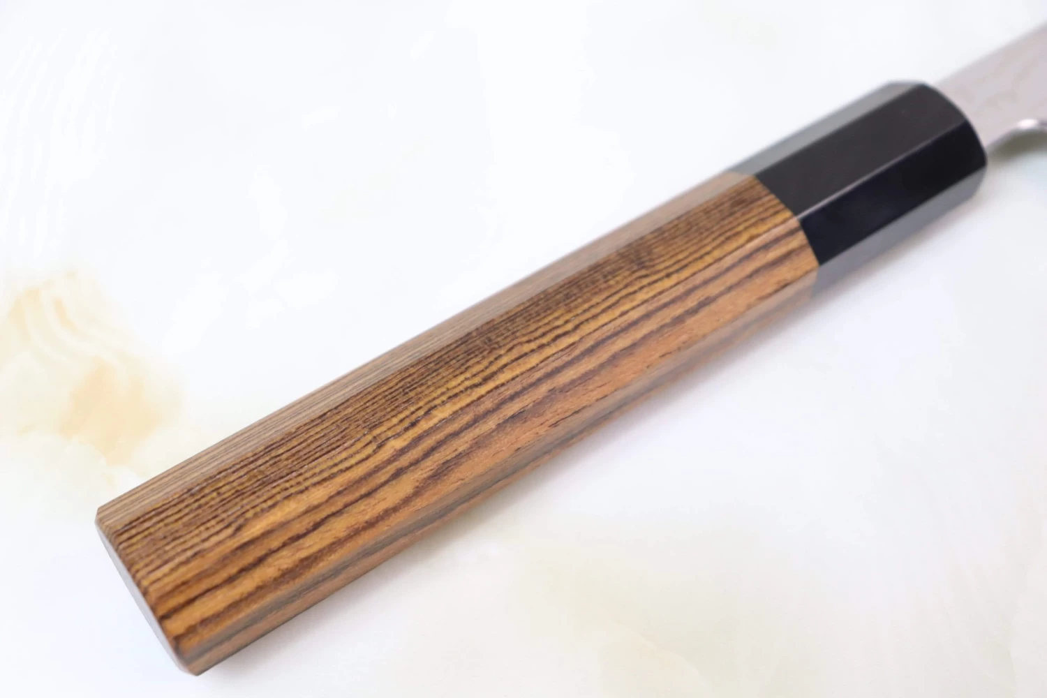 Sukenari Gingami No.3 Nickel Damascus Wa Sujihiki (240mm And 270mm, 2 Sizes, Octagonal Bocote Wood Handle With Water Buffalo Horn Ferrule) 3 Sukenari Gingami No.3 Nickel Damascus Wa Sujihiki (240mm And 270mm, 2 Sizes, Octagonal Bocote Wood Handle With Water Buffalo Horn Ferrule) - Image 3