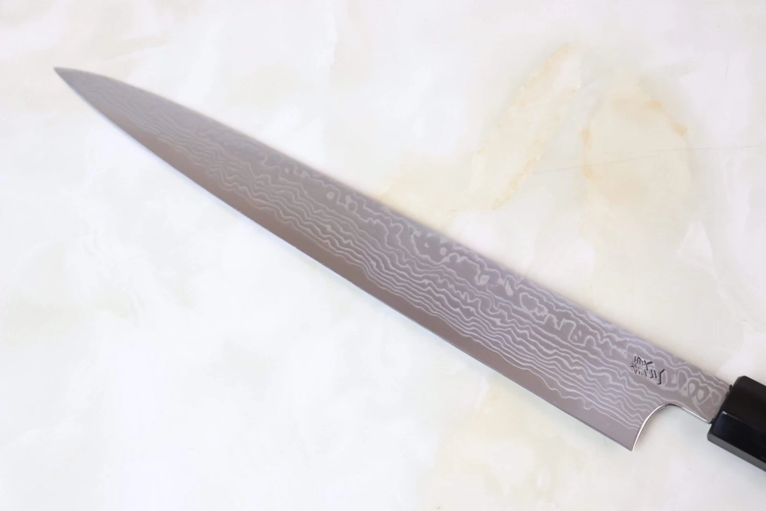 Sukenari Gingami No.3 Nickel Damascus Wa Sujihiki (240mm And 270mm, 2 Sizes, Octagonal Bocote Wood Handle With Water Buffalo Horn Ferrule) 5 Sukenari Gingami No.3 Nickel Damascus Wa Sujihiki (240mm And 270mm, 2 Sizes, Octagonal Bocote Wood Handle With Water Buffalo Horn Ferrule) - Image 5