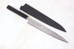Sukenari Gingami No.3 Nickel Damascus Wa Sujihiki (240mm And 270mm, 2 Sizes, Octagonal Ebony Wood Handle With Water Buffalo Horn Ferrule)