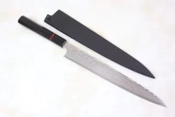 Sukenari Gingami No.3 Nickel Damascus Wa Sujihiki (240mm And 270mm, 2 Sizes, Octagon Shaped Ebony Wood Handle With Red Color Spacer) -Knife Sale Shop sukenari wa sujihiki sukenari gingami no 3 nickel damascus wa sujihiki 240mm and 270mm 2 sizes octagonal ebony wood handle with water buffalo horn ferrule 28361174188129 scaled