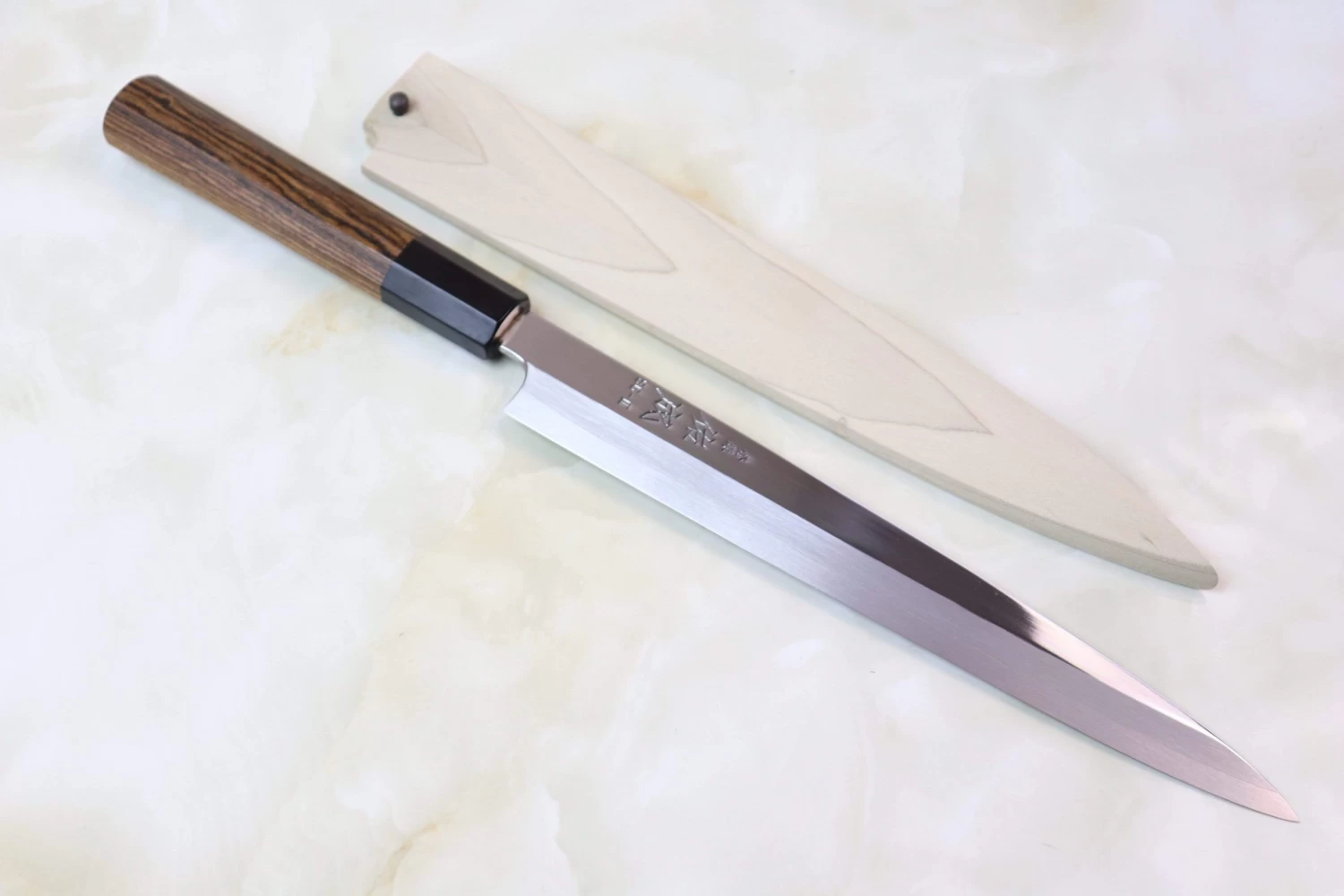 Sukenari Special Steel Series SG-II Hon Kasumi Yanagiba (240mm To 330mm, 4 Sizes, Octagon Shaped Bocote Wood Handle With Water Buffalo Horn Ferrule) 12 Sukenari Special Steel Series SG-II Hon Kasumi Yanagiba (240mm To 330mm, 4 Sizes, Octagon Shaped Bocote Wood Handle With Water Buffalo Horn Ferrule) - Image 12