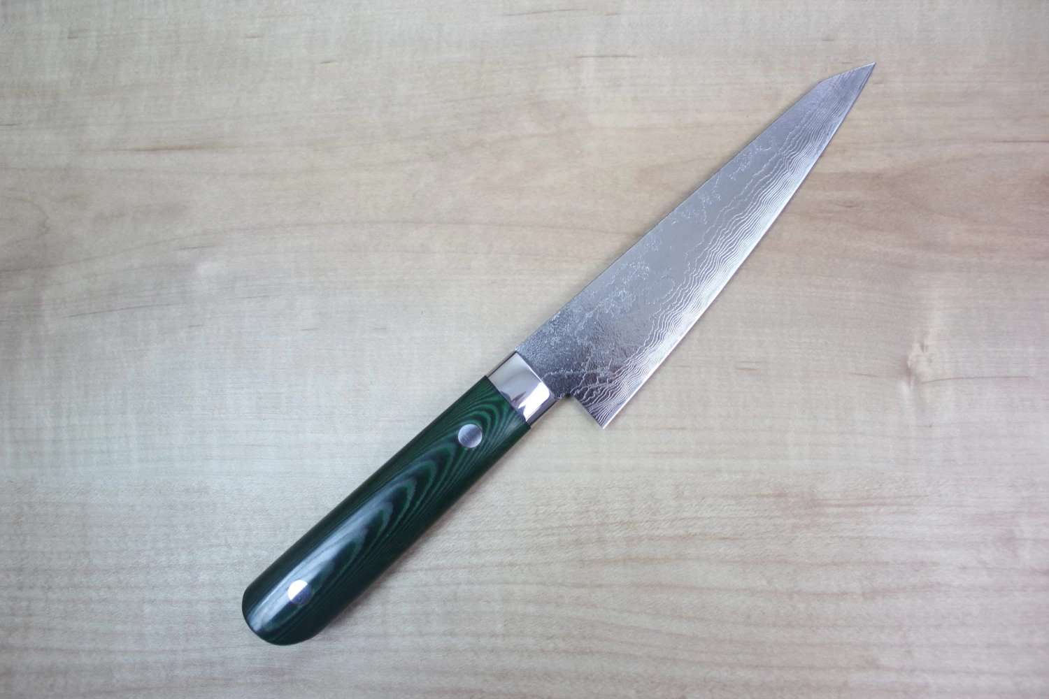 Takeshi Saji VG-10 Custom Damascus Wild Series STG-B Honesuki | Boning Knife 150mm (5.9 Inch, Green Linen Micarta Handle) 1 Takeshi Saji VG-10 Custom Damascus Wild Series STG-B Honesuki | Boning Knife 150mm (5.9 Inch, Green Linen Micarta Handle)