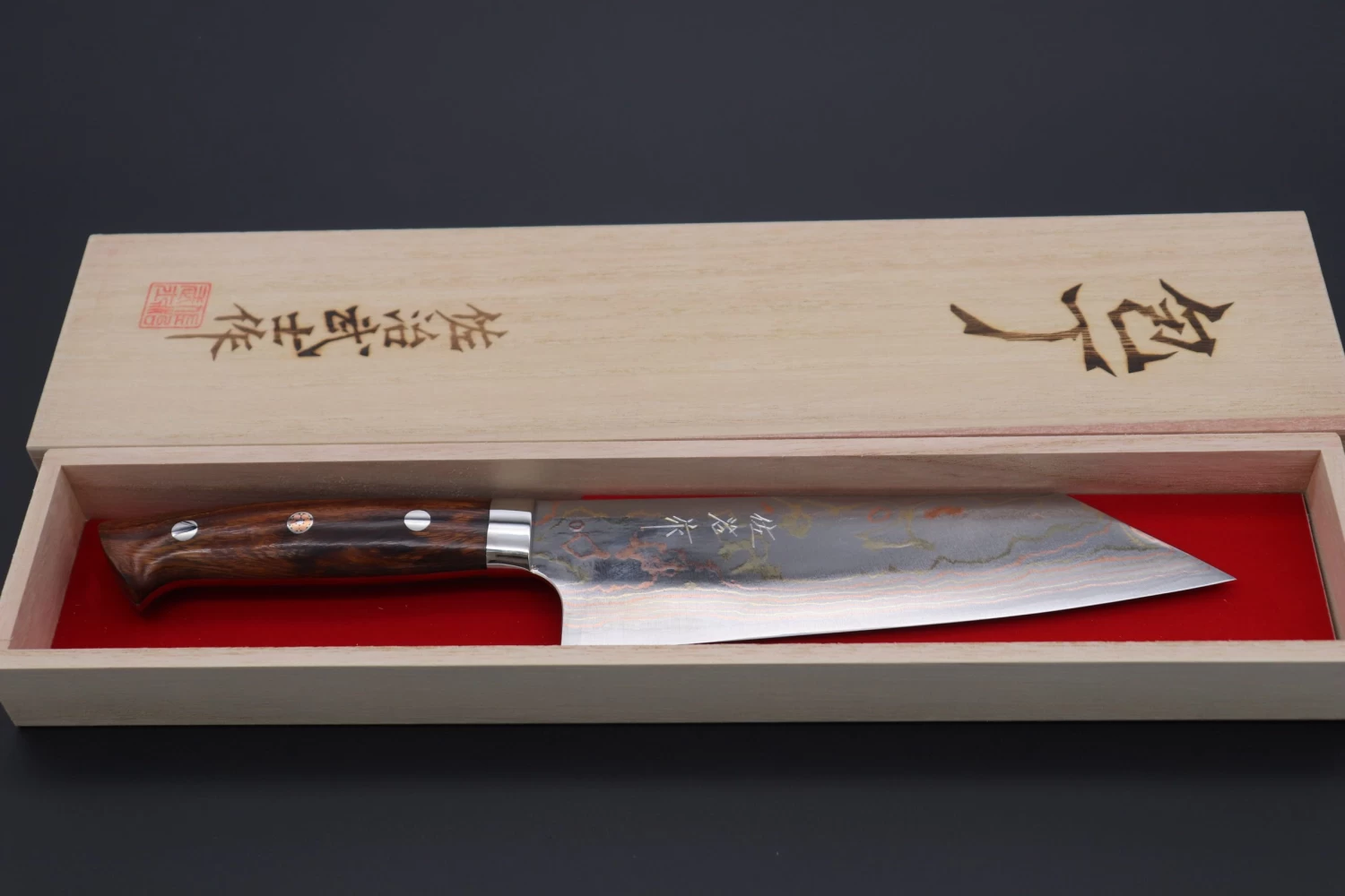 Master Saji Rainbow Damascus Series Bunka 180mm (7 Inch, Ironwood Handle) 8 Master Saji Rainbow Damascus Series Bunka 180mm (7 Inch, Ironwood Handle) - Image 8