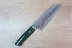 Takeshi Saji VG-10 Custom Damascus Wild Series Bunka 175mm (6.8 Inch, Green Linen Micarta Handle)