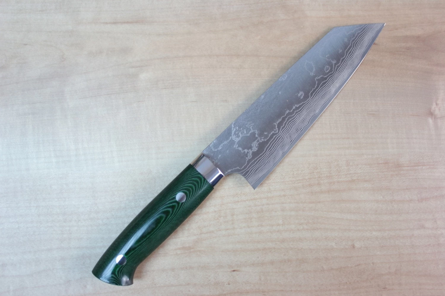 Takeshi Saji VG-10 Custom Damascus Wild Series Bunka 175mm (6.8 Inch, Green Linen Micarta Handle) 1 Takeshi Saji VG-10 Custom Damascus Wild Series Bunka 175mm (6.8 Inch, Green Linen Micarta Handle)