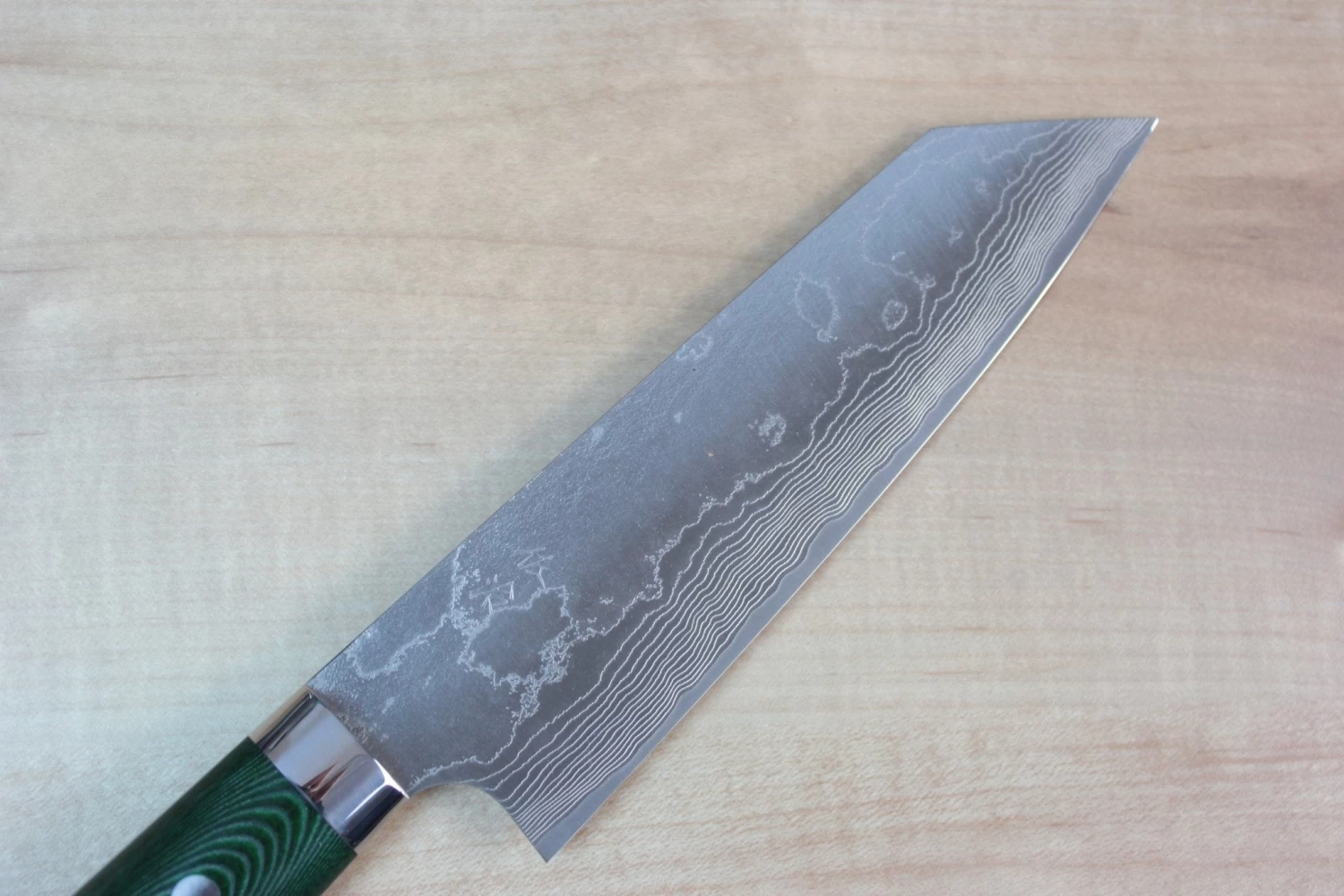 Takeshi Saji VG-10 Custom Damascus Wild Series Bunka 175mm (6.8 Inch, Green Linen Micarta Handle) 2 Takeshi Saji VG-10 Custom Damascus Wild Series Bunka 175mm (6.8 Inch, Green Linen Micarta Handle) - Image 2