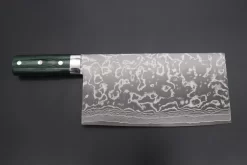 Takeshi Saji R-2 Custom Damascus Chinese Cleaver (Green Linen Micarta Handle)