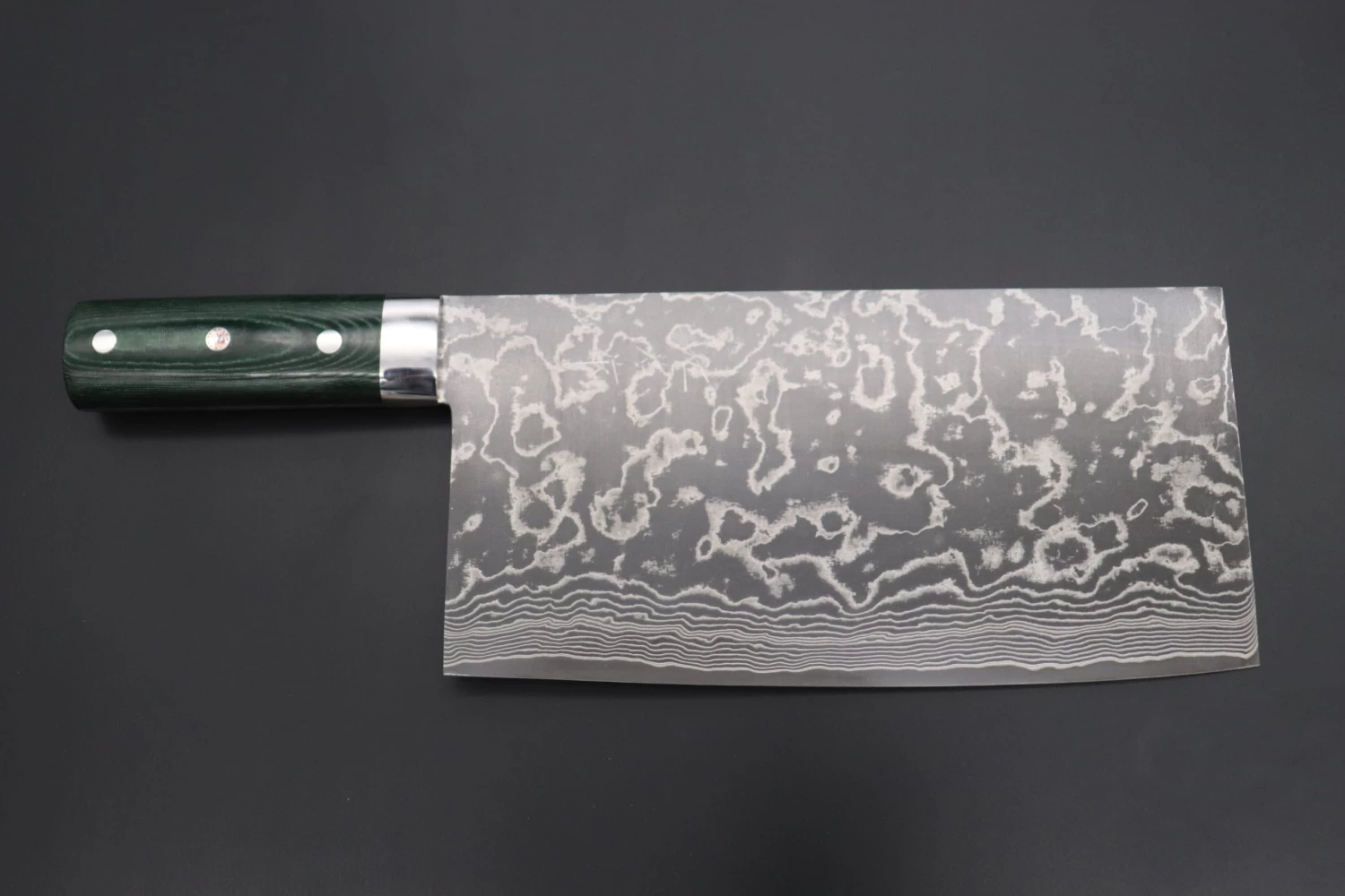 Takeshi Saji R-2 Custom Damascus Chinese Cleaver (Green Linen Micarta Handle) 1 Takeshi Saji R-2 Custom Damascus Chinese Cleaver (Green Linen Micarta Handle)