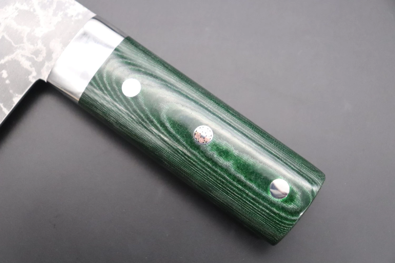 Takeshi Saji R-2 Custom Damascus Chinese Cleaver (Green Linen Micarta Handle) 6 Takeshi Saji R-2 Custom Damascus Chinese Cleaver (Green Linen Micarta Handle) - Image 6