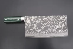 Takeshi Saji VG-10 Custom Damascus TS-CC3 Chinese Cleaver (Green Linen Micarta Handle)